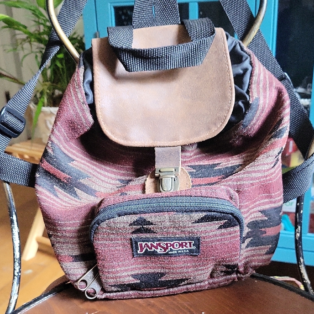 JanSport Tribal Pattern Backpack in Maroon and Black